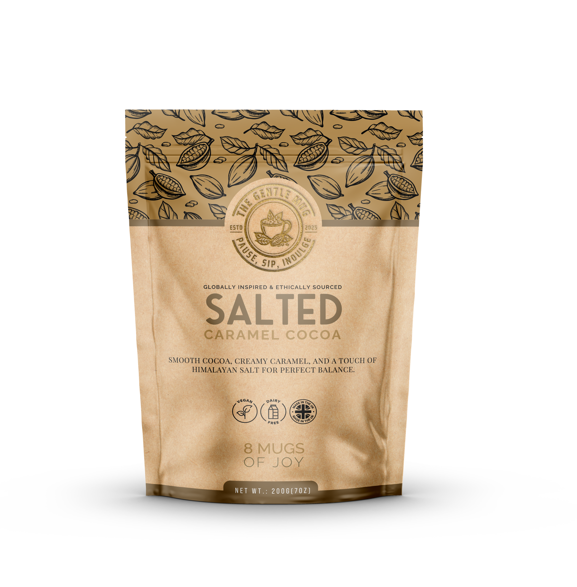 Salted Caramel Cocoa pouch by The Gentle Mug - indulgent, golden, and soft on the senses.