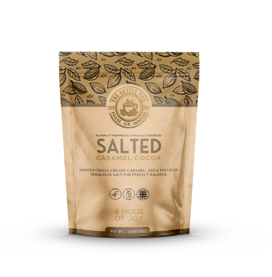 Salted Caramel Cocoa pouch by The Gentle Mug - indulgent, golden, and soft on the senses.