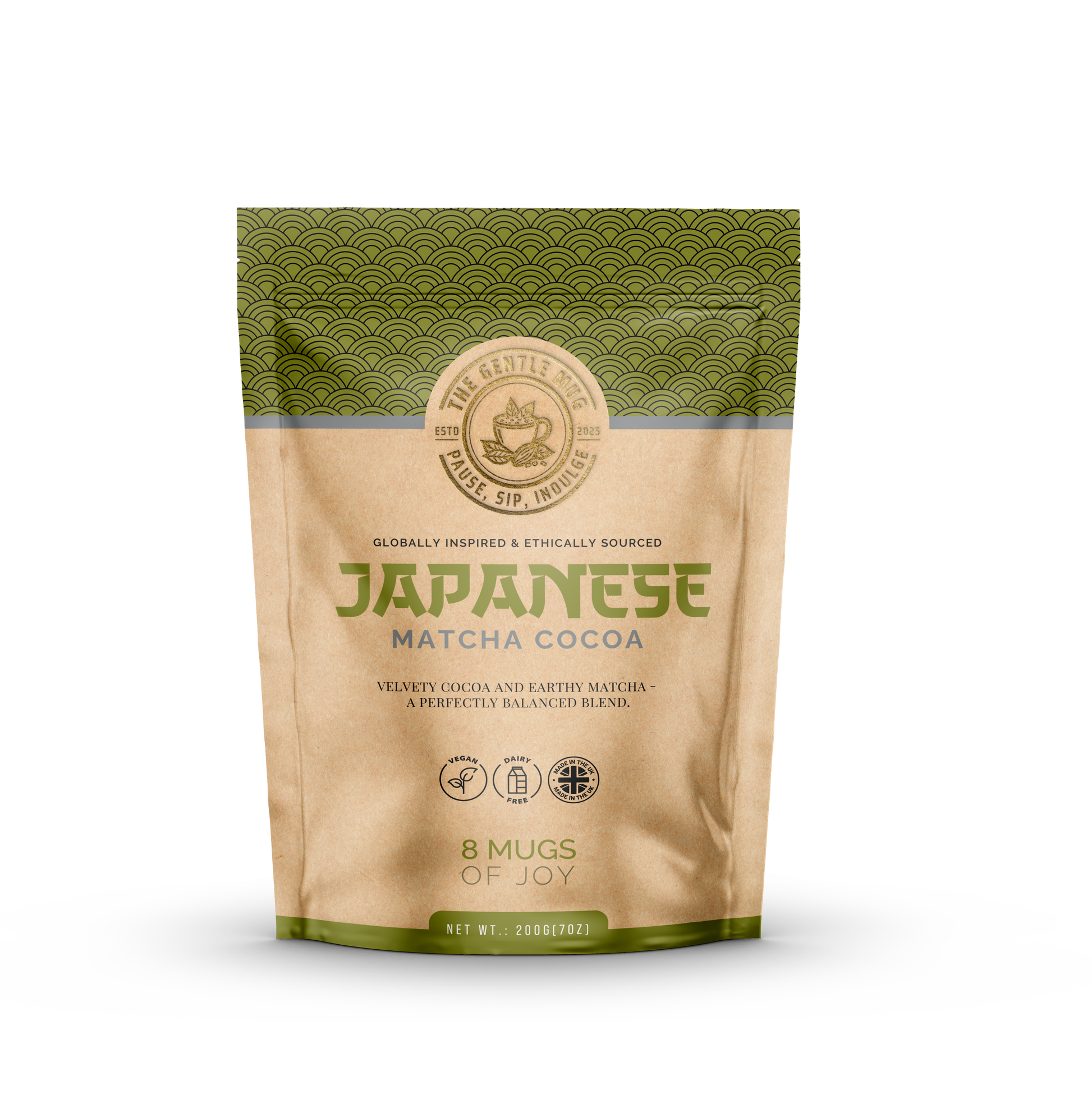 Japanese Matcha Cocoa pouch - a green tea and cocoa fusion for calm and balance.