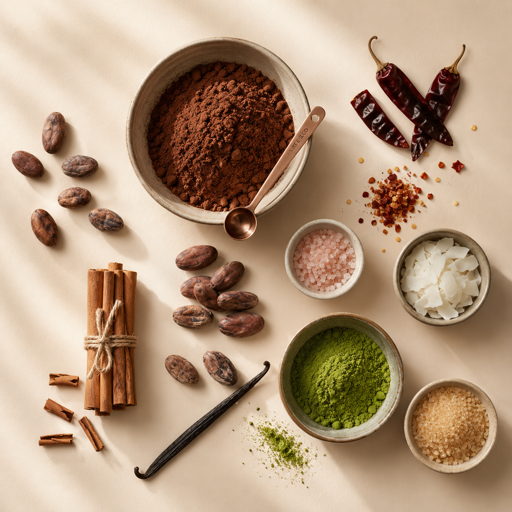 Cocoa ingredients prepared for drinking chocolate